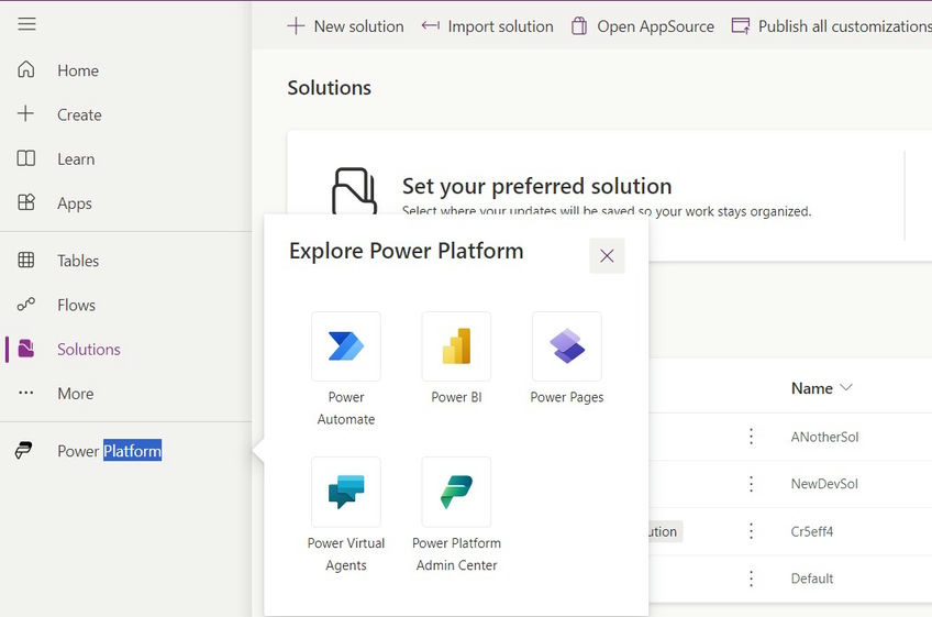 Power Platform option